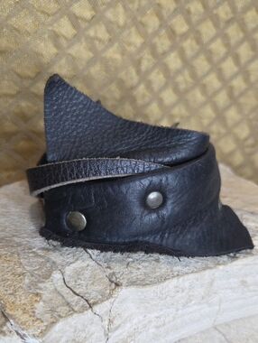 Dark Brown Black Leather Snap Cuff Bracelet Artisan Made